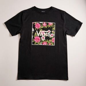 Vans Black Tee with Pink Floral Design Unisex